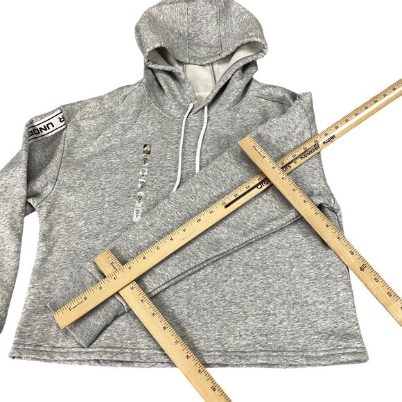 Under Armour Crop Hoodie Women's SM Heather Gray Fleece Lined Loose Fit Pullover - Picture 5 of 15
